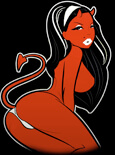 large breasted red female stripper cartoon devil with horns